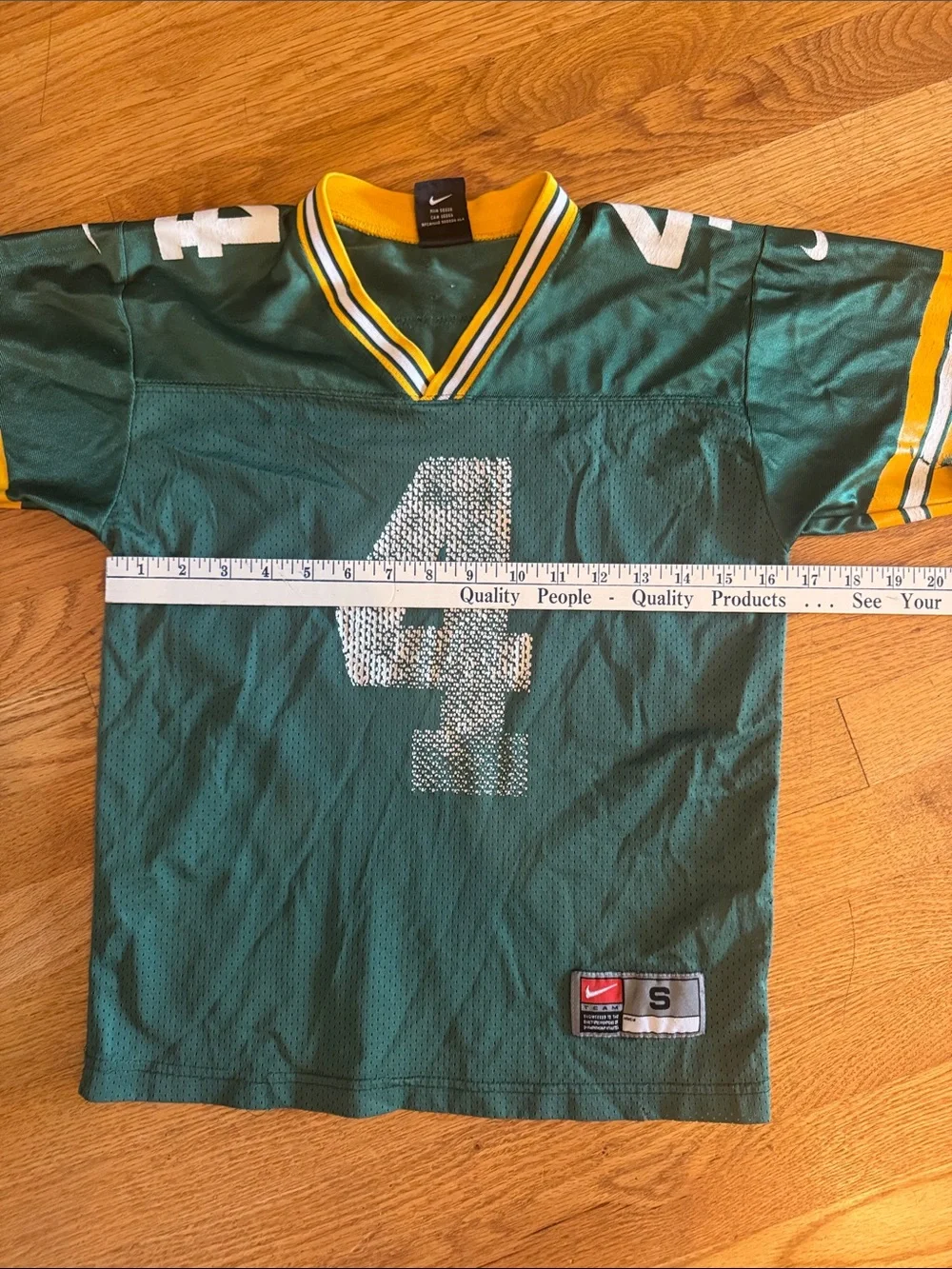 Nike Kids Green Bay Packers Favre Green and Yellow Football Jersey with #4